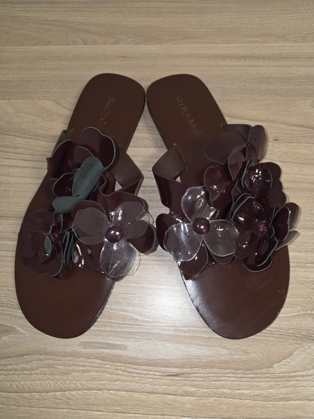 See By Chloe Burgundy Floral Slide Sandals